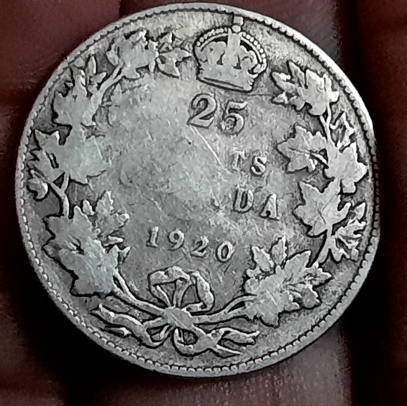 AUTHENTIC GENUINE VINTAGE USA 1920 TWENTY FIVE CENT COIN GEORGE V .800 - Picture 2 of 7